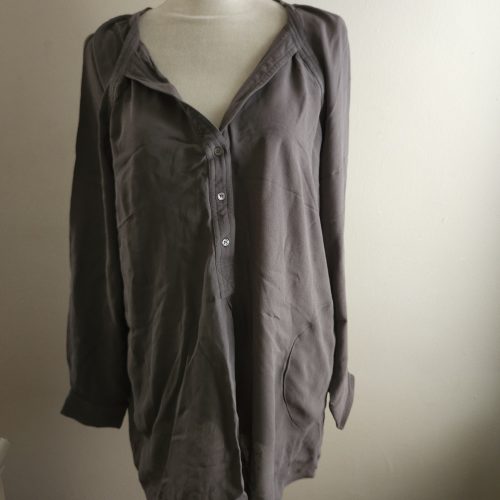 Bcbgmaxazria Gray Rayon Semi Sheer Tunic Blouse Size M Read*